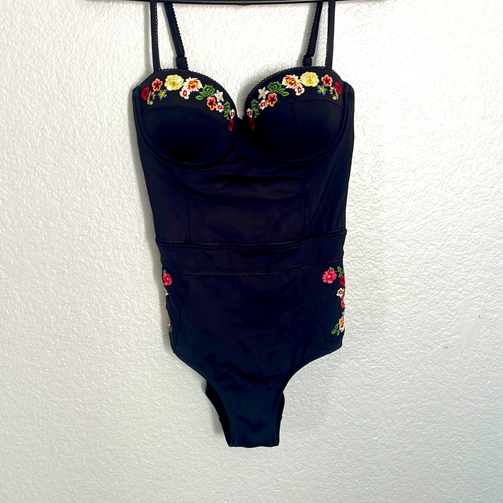Johnny Was one piece swimsuit. Beautifully embroidered, corset fit